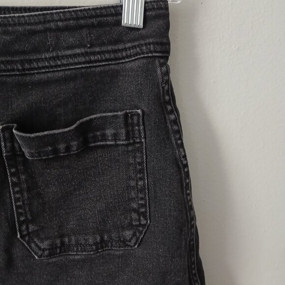 Madewell Denim Mini Skirt Sz 4 A Line Button Up Black Pockets Stretch Cotton - Picture 4 of 12